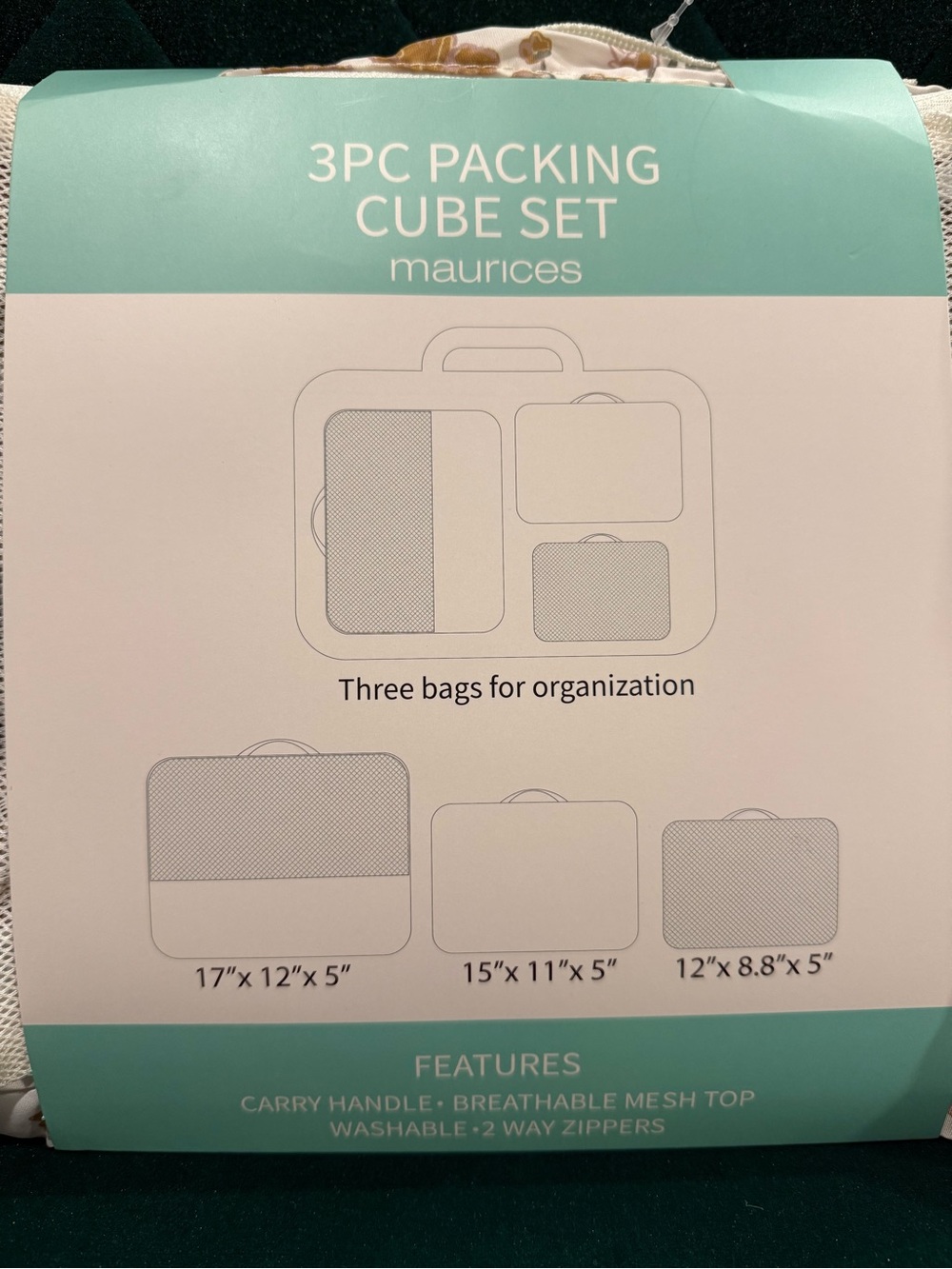 NWT - Maurices 3pc Packing Cube Set - White, tan and green patterns